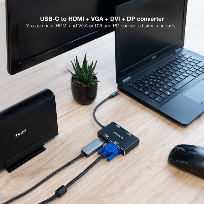 Nanocable Conversor USB-C a HDMI, DVI, DP y VGA, 10 cm, Negro